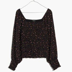 NWT Madewell (Re)sourced Georgette Lucie Bubble-Sleeve Smocked Top Sz S